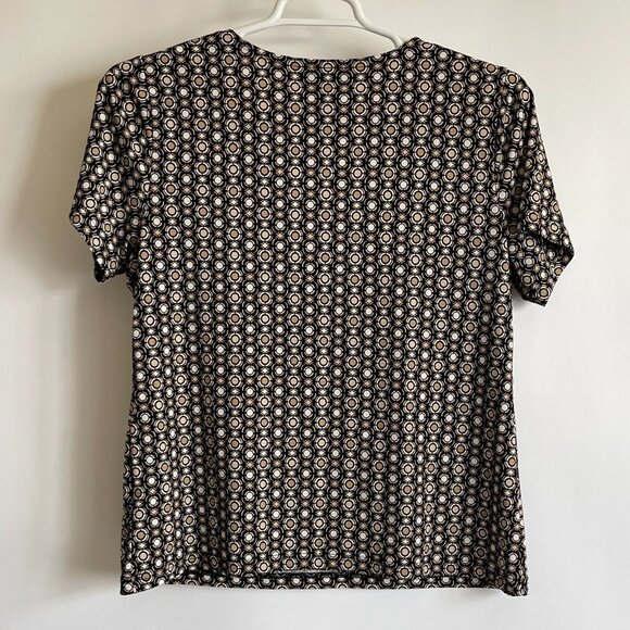 Sag Harbor Tops - Sag Harbor Top Womens Stretch Wrap Blouse Shirt Size M Black White Brown Print